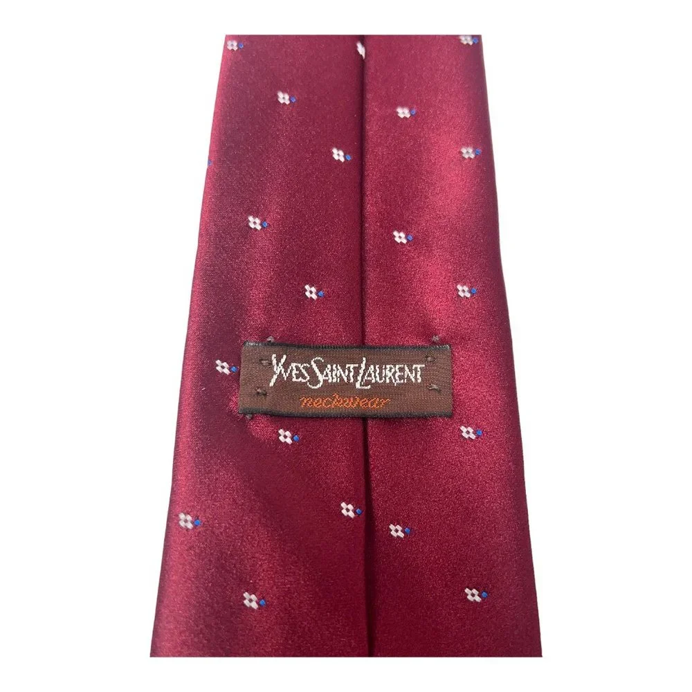 YSL Yves Saint Laurent Neckwear Vintage Men's Tie Red With Blue Logo 3.5